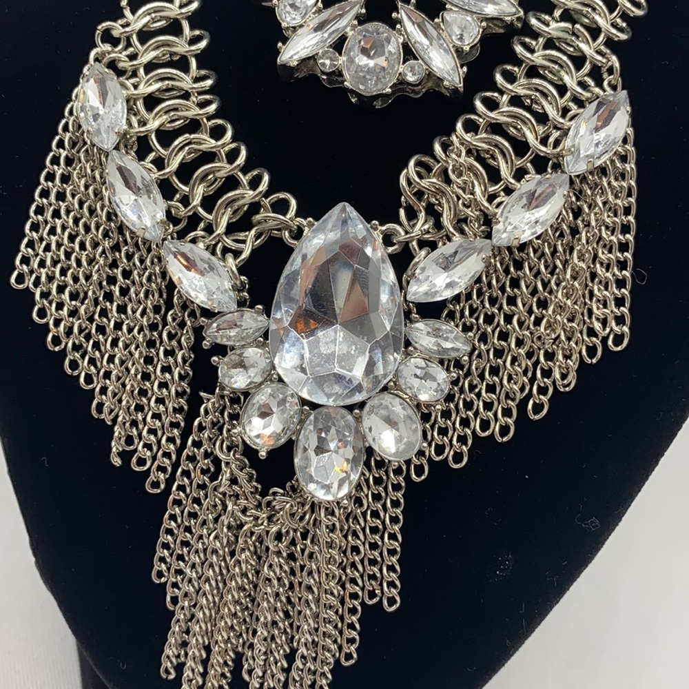 Handcrafted Silver Fringe Statement Necklace - image 3